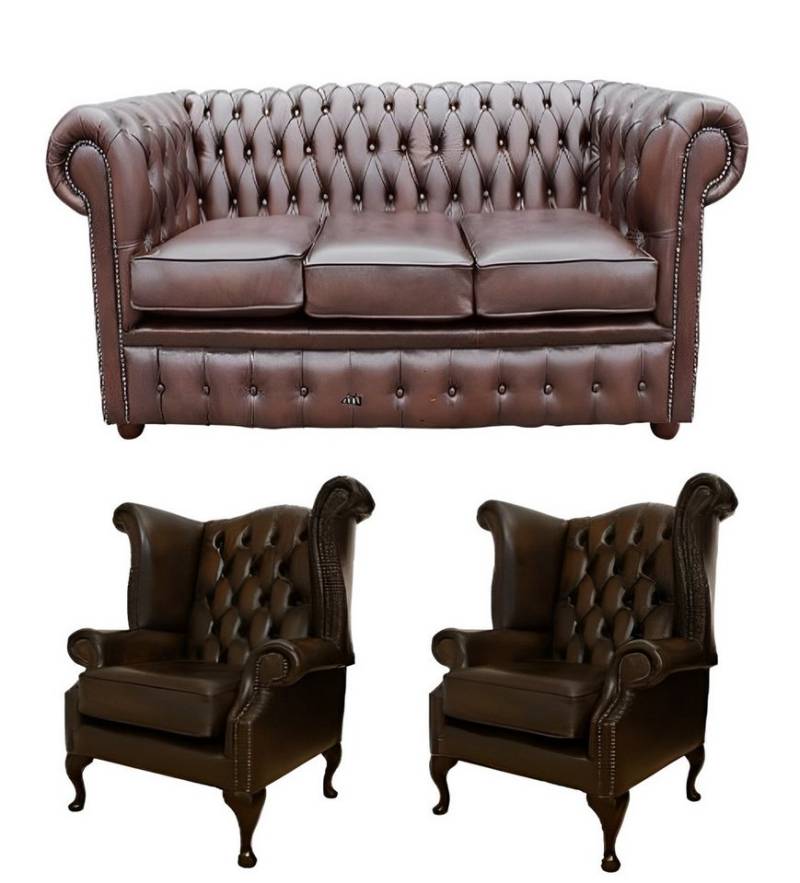 Xlmoebel Wohnzimmer-Set Chesterfield Sofa- Sessel Sitzgruppe aus Chesterfield, (Chesterfield 3 Sitzer + 2 Ohrensessel - 437), Hergestellt in Europa von Xlmoebel