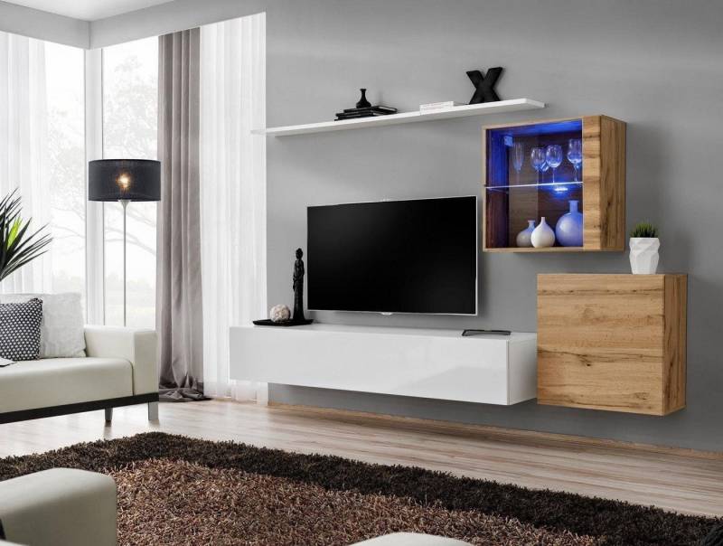 Xlmoebel Wohnwand Design Edel Wohnregal Wand Schrank Vitrine Bücherregal, (5-St., 1x Wohnwand + 1x TV Ständer + 2x Wandschrank + 1x Wandregal), Hergestellt in Europa von Xlmoebel