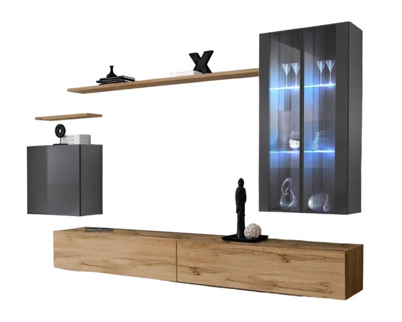 Xlmoebel TV-Wand Designer Gesamt Luxus Sitzgruppe Wohnzimmermöbel Regale zeitgemäß, (8-St., 1x Wohnwand + 2x TV Ständer + 3x Wandschrank + 2x Wandregal), Hergestellt in Europa von Xlmoebel