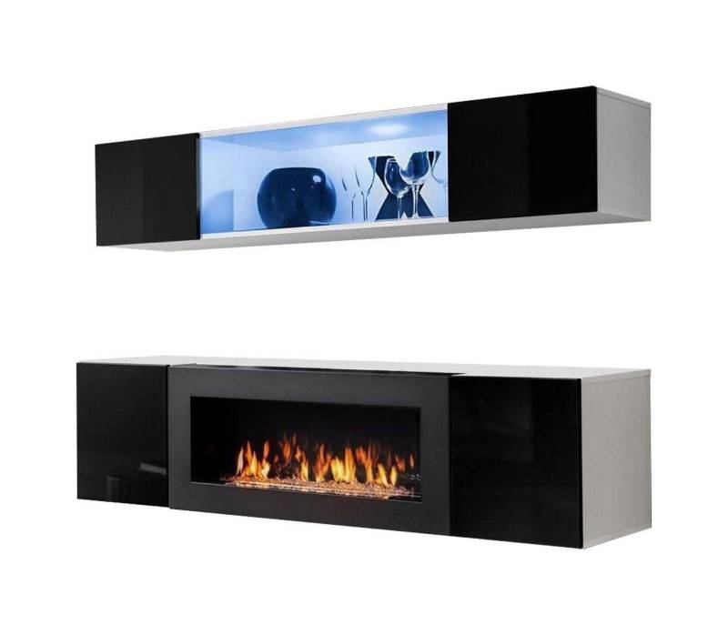 Xlmoebel Wohnwand Designer Hängeregal Holzmöbel Komplett Schwarz Elegant Wohnwand, (3-St., 1x Wohnwand + 1x Sideboard + 1x Wandschrank), Hergestellt in Europa von Xlmoebel