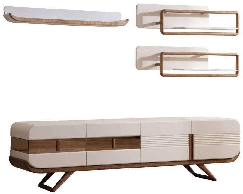 Xlmoebel Wohnwand Designer Lowboard und 2 Regale – Wohnzimmermöbel-Set in Weiß, (4-St., 4tlg.Wohnzimmer set (RTV Lowboard+3x Regale), Hergestellt in Europa von Xlmoebel