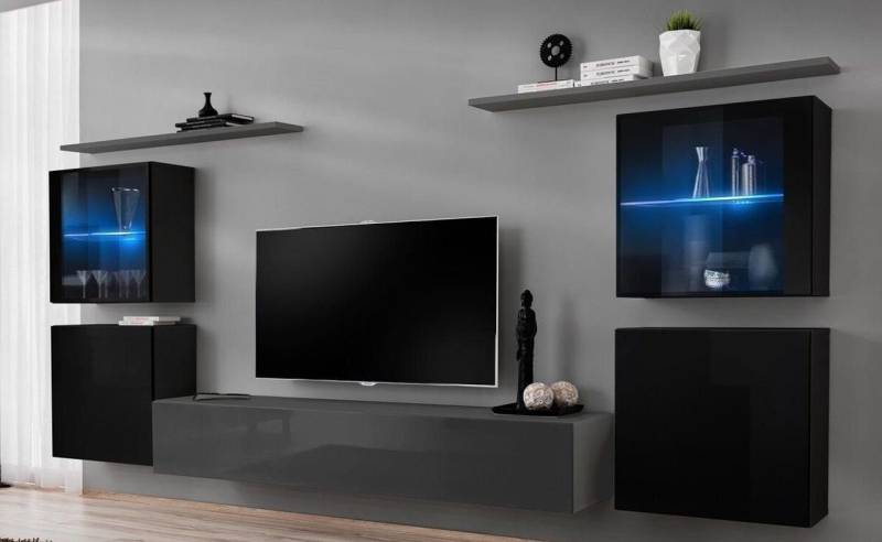 Xlmoebel Wohnwand Designer Luxusgrau Wohnzimmermöbel Set 8-tlg mit Sideboard Neu, (8-St., Wohnwand + TV Ständer + 4x Wandschrank + 2x Wandregale), Hergestellt in Europa von Xlmoebel