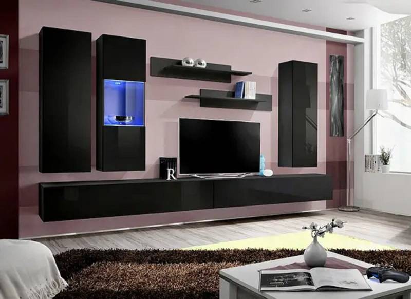 Xlmoebel Wohnwand Designer Wohnzimmereinrichtung TV Regal Set, (7-St., 2x TV Ständer+1x Hänge Vitrine+2x Wandschrank+2x Wandregal), Hergestellt in Europa von Xlmoebel