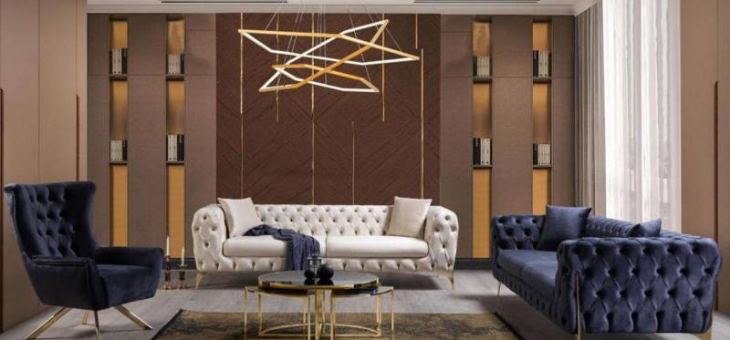 Xlmoebel Polstergarnitur Dreisitzer Chesterfield-Sofa und Sessel in Blau, Luxus-Set, bestehend, (3-tlg., Sofa 2x 3 Sitzer + Sessel), Hergestellt in Europa von Xlmoebel