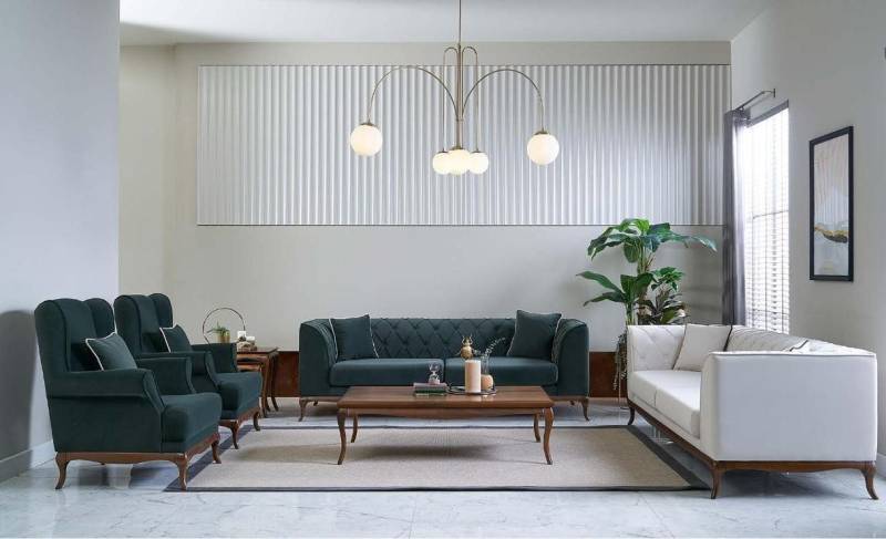 Xlmoebel Wohnzimmer-Set Dreisitzer Stoffsofa in Grün, Zweisitzer Polstersofa - Sofagarnitur, (4-St., Sofagarnitur 4 + 3 + 1 + 1 Sitzer + Couchtisch), Hergestellt in Europa von Xlmoebel