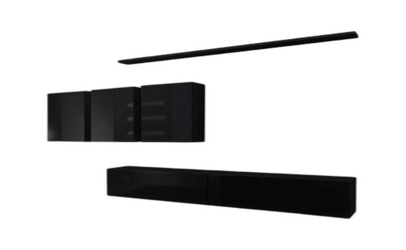 Xlmoebel Wohnzimmer-Set Dunkel Wohnwand Wohnraum Möbel Zeitgemäß Designer Sideboard, (8-St., 1x Wohnwand + 2x TV Ständer + 3x Wandschrank + 2x Wandregal), Hergestellt in Europa von Xlmoebel