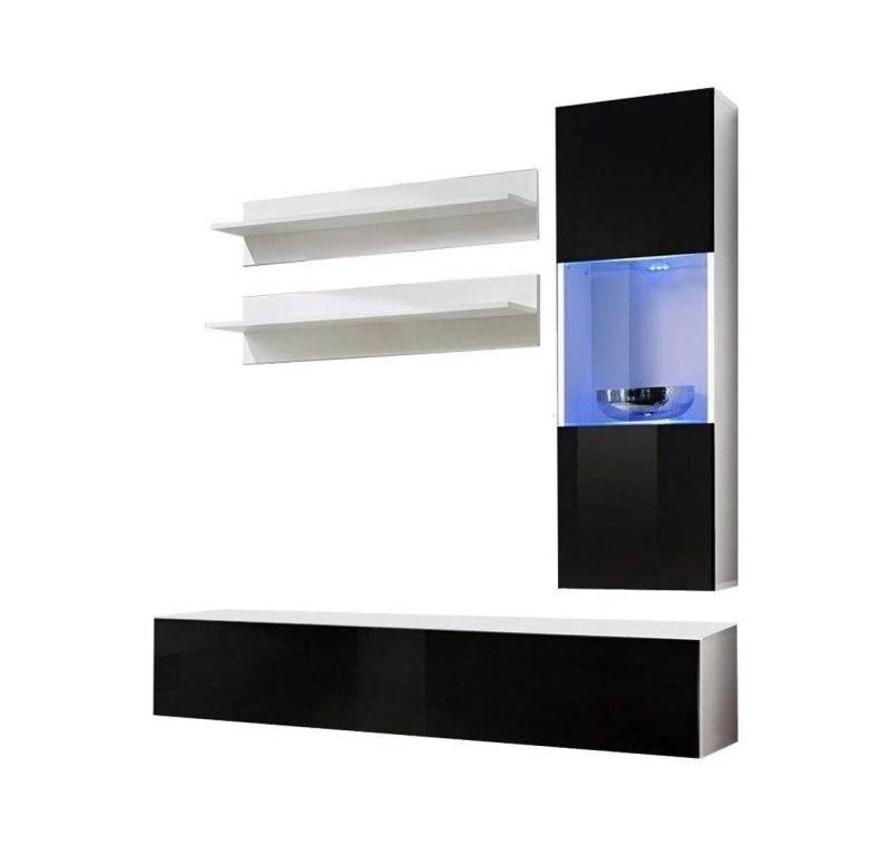 Xlmoebel Wohnzimmer-Set Edel Holzregal Wohnkombination Designer Möbel Komplettset 4 teilig, (5-St., 1x Wohnwand + 1x TV Ständer + 1x Hänge Vitrine + 2x Wandregale), Hergestellt in Europa von Xlmoebel