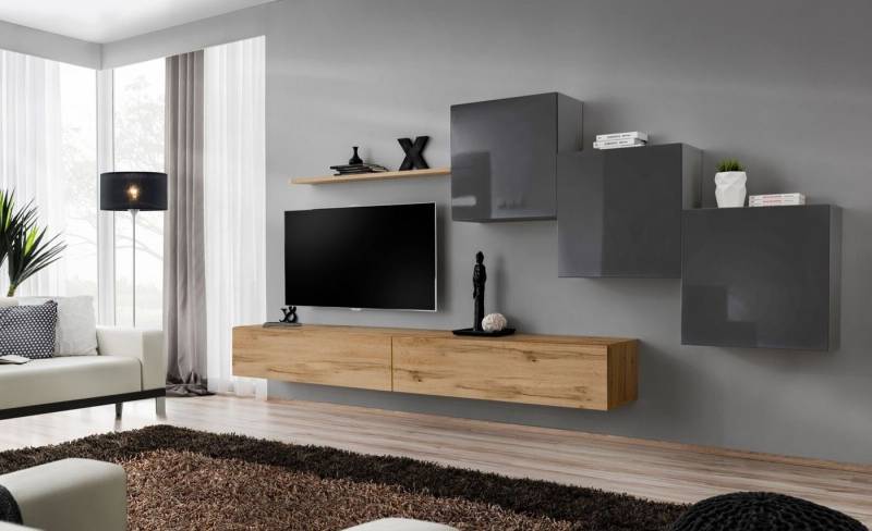 Xlmoebel Wohnwand Edles Weiß Designer Zeitgemäßes Wohnregal TV Halter Braun, (6-St., 2x TV Ständer + 3x Wandschrank + 1x Wandregal), Hergestellt in Europa von Xlmoebel