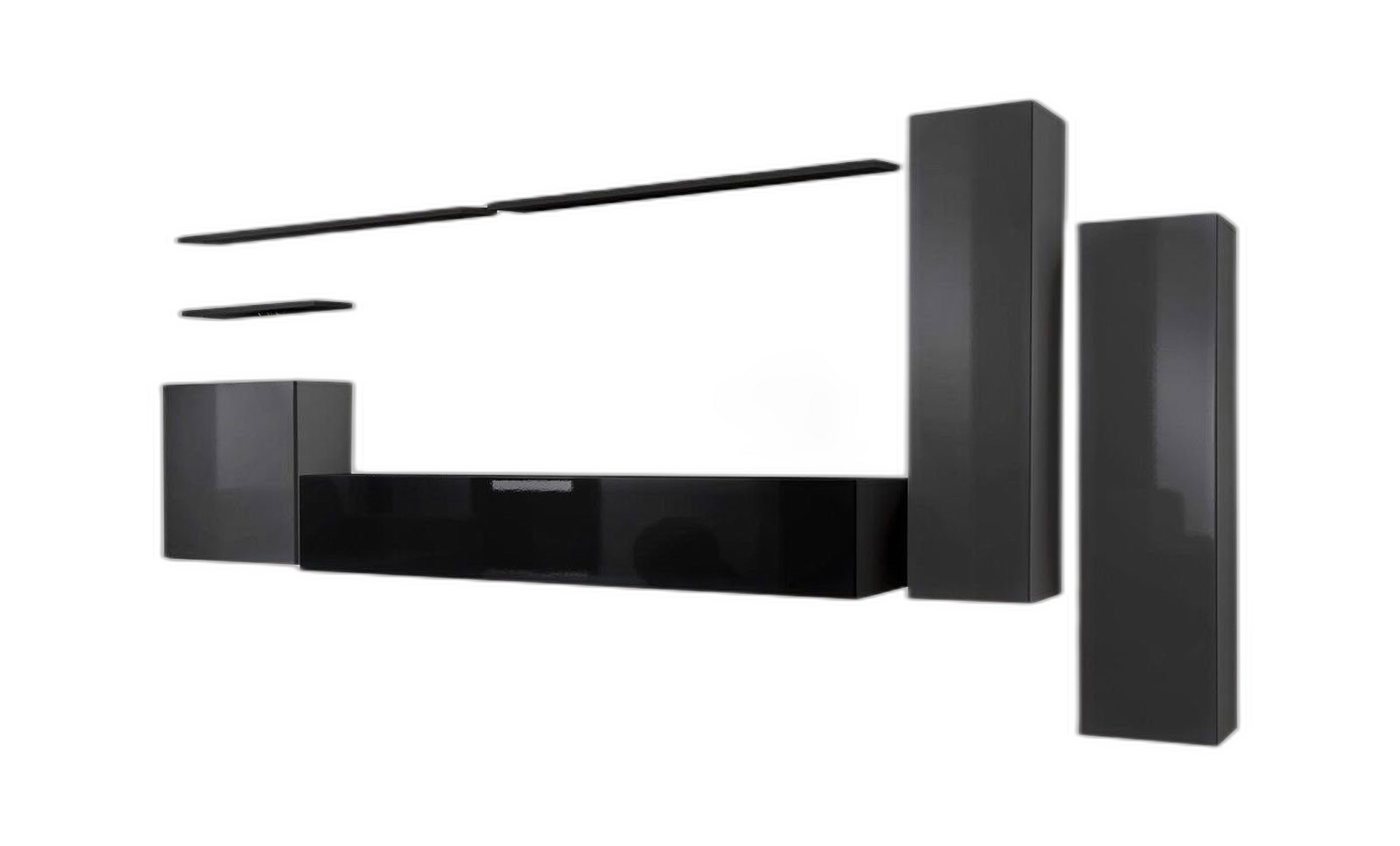 Xlmoebel TV-Wand Elegante Wohnstube Zeitgenössische Designmöbel Graue Wand TV-Möbel, (7-St., 1x Wohnwand + 1x TV Ständer + 3x Wandschrank + 3x Wandregal), Hergestellt in Europa von Xlmoebel