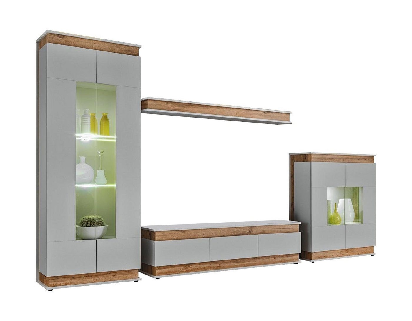 Xlmoebel Wohnzimmer-Set Elegante Wohnwand TV Halter Holz Möbel Vitrine Wohnzimmer Ensemble, (3-St., TV-Ständer + Regal + Vitrine), Hergestellt in Europa von Xlmoebel