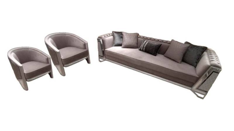 Xlmoebel Polstergarnitur Elegantes Möbel Set mit 3-Sitzer Sofa, 2 Sesseln in Grau, (3tlg.Wohnzimmer Set (Sofagarnitur 3+1+1 Sitzer), Hergestellt in Europa von Xlmoebel