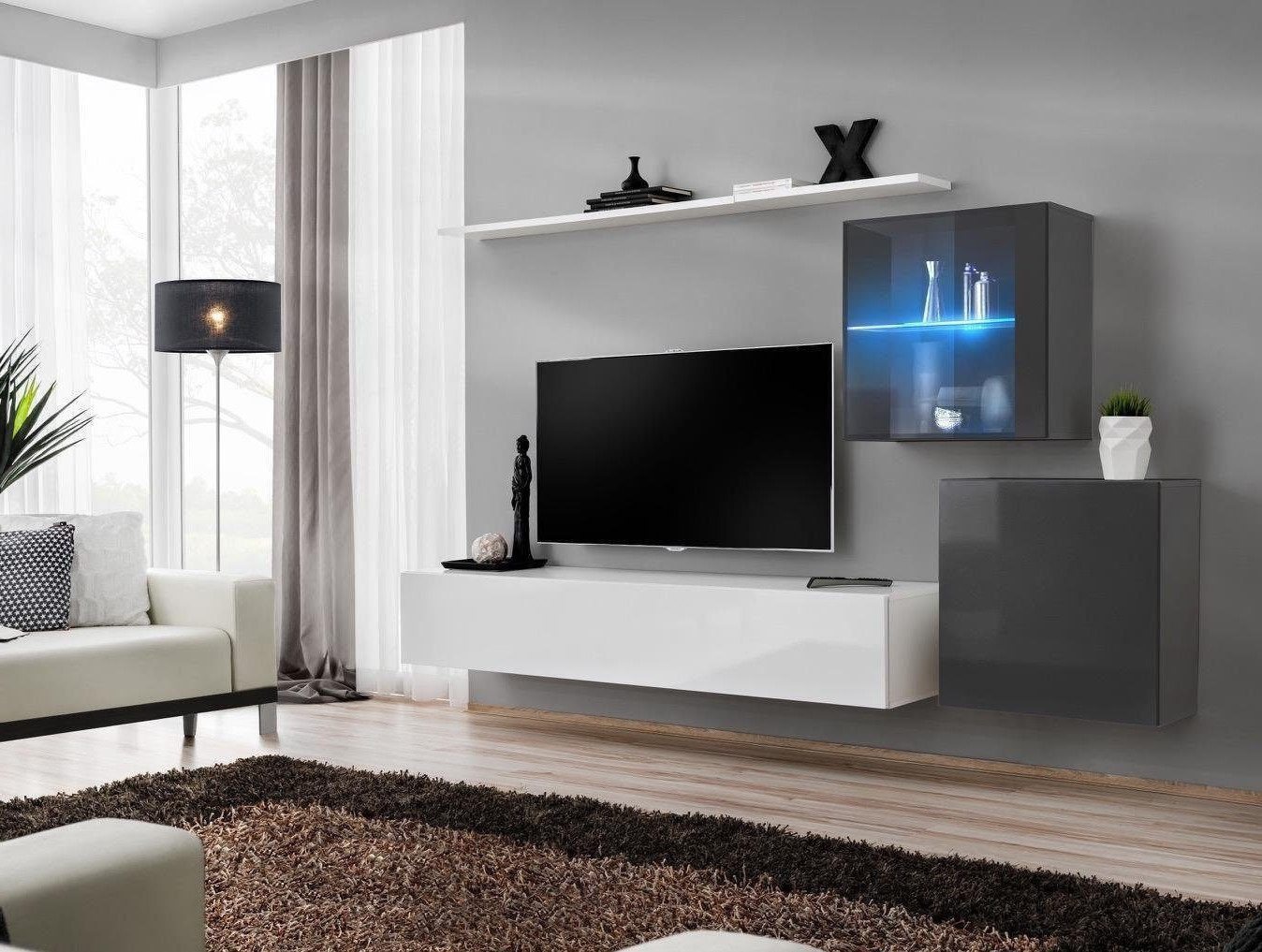 Xlmoebel Wohnwand Elegantes Set Zeitgenössische Wohnwand Sitzmöbel Wandregal Möbel, (5-St., 1x Wohnwand + 1x TV Ständer + 2x Wandschrank + 1x Wandregal), Hergestellt in Europa von Xlmoebel