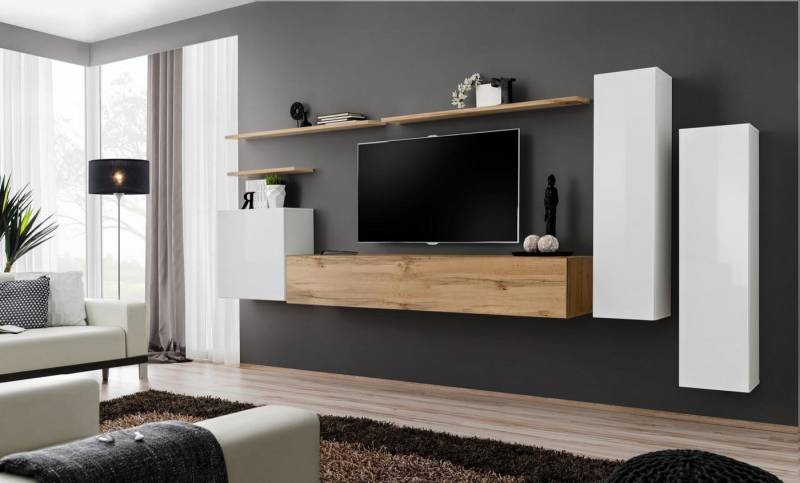 Xlmoebel Wohnzimmer-Set Elegantes Wohnregal Set 7-teilig Stilvoll Modern fürs Wohnzimmer, (7-St., 1x Wohnwand + 1x TV Ständer + 3x Wandschrank + 3x Wandregal), Hergestellt in Europa von Xlmoebel