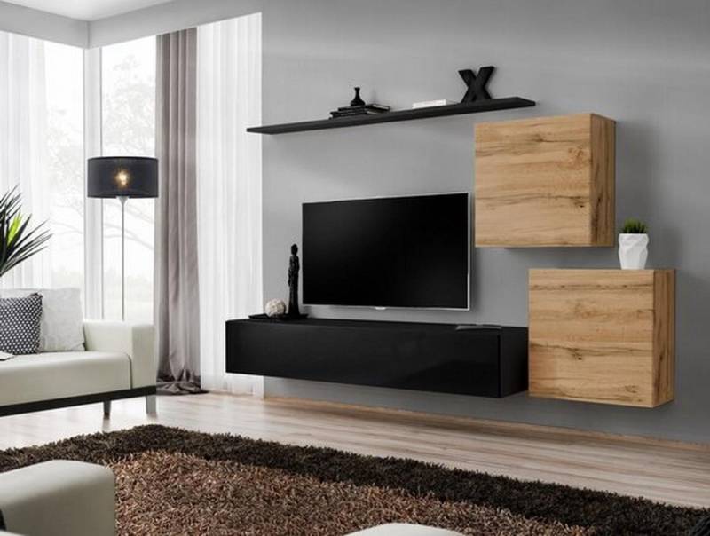 Xlmoebel Wohnwand Entwerfer Wandregal Wohnmöbel Luxus TV Halterung, (5-St., 1x Wohnwand + 1x TV Ständer + 2x Wandschrank + 1x Wandregal), Hergestellt in Europa von Xlmoebel