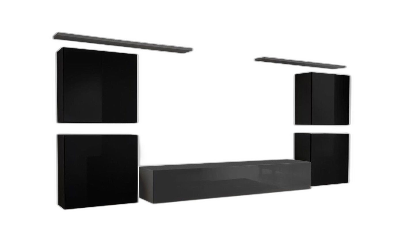 Xlmoebel Wohnwand Exklusive Regalsystem Wohnkombination Holzstück Komplett 4x Wandregal, (8-St., 1x Wohnwand + 1x TV Ständer + 4x Wandschrank + 2x Wandregal), Hergestellt in Europa von Xlmoebel