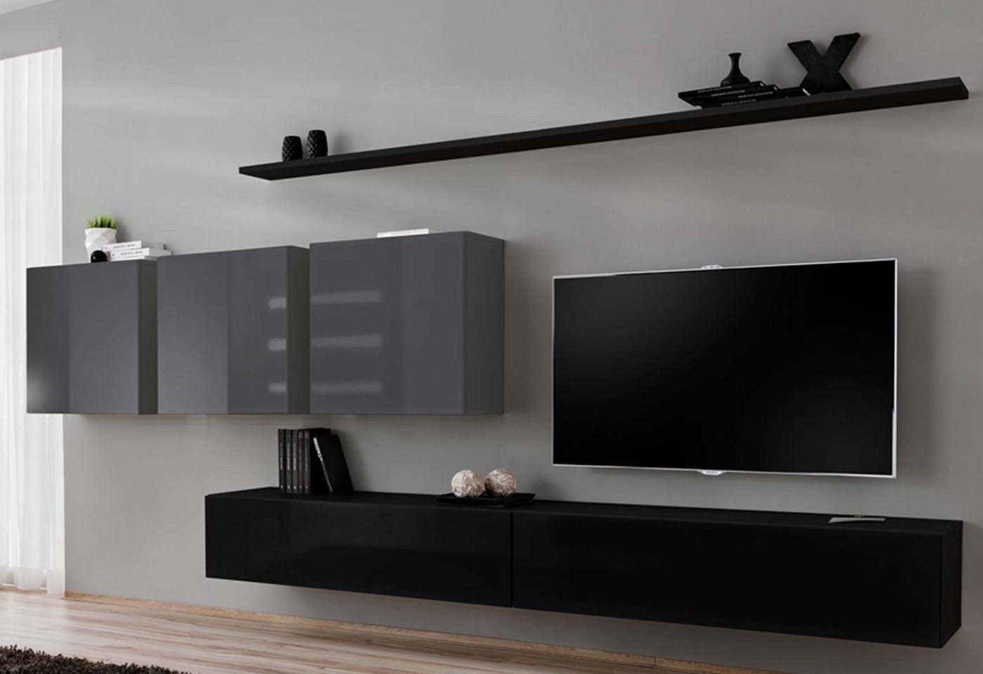Xlmoebel Wohnzimmer-Set Gestaltung Wohnmöbel Fernsehtisch 3x Wandregal TV-Tisch Lowboard, (8-St., 1x Wohnwand + 2x TV Ständer + 3x Wandschrank + 2x Wandregal), Hergestellt in Europa von Xlmoebel