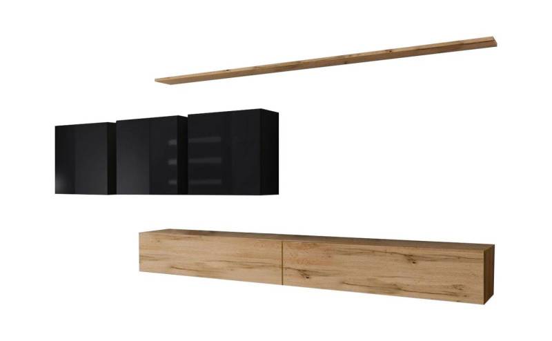 Xlmoebel TV-Wand Gestaltungs Wandregal Braun TV-Sideboard Wandmöbel Wohnzimmerstück, (8-St., 1x Wohnwand + 2x TV Ständer + 3x Wandschrank + 2x Wandregal), Hergestellt in Europa von Xlmoebel