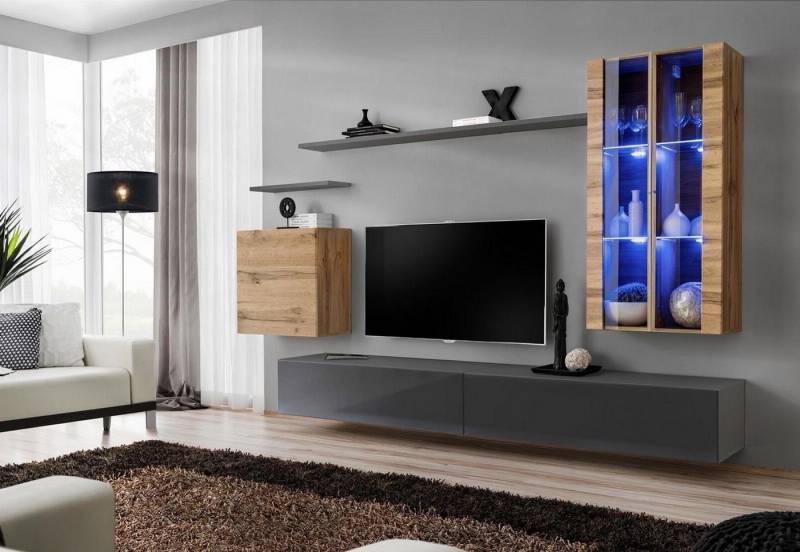 Xlmoebel Wohnzimmer-Set Gestaltungsmöbel Schrankwand Wohnzimmereinrichtung Fernsehmöbel, (8-St., 1x Wohnwand + 2x TV Ständer + 3x Wandschrank + 2x Wandregal), Hergestellt in Europa von Xlmoebel