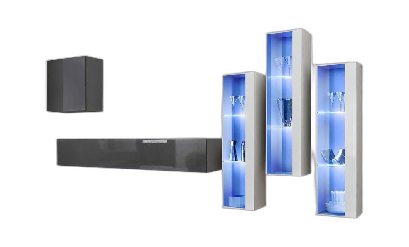 Xlmoebel Wohnwand Grau Moderne Wohnkombination Hochglanz Fernsehmöbel Holz Einrichtung, (6-St., 1x Wohnwand + 1x TV Ständer + 4x Wandschrank), Hergestellt in Europa von Xlmoebel