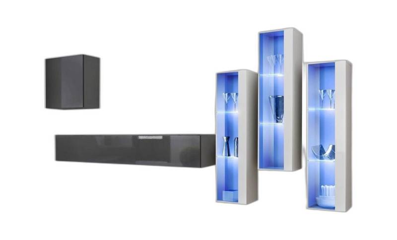 Xlmoebel Wohnwand Grau Moderne Wohnkombination Hochglanz Fernsehmöbel Holz Einrichtung, (6-St., 1x Wohnwand + 1x TV Ständer + 4x Wandschrank), Hergestellt in Europa von Xlmoebel