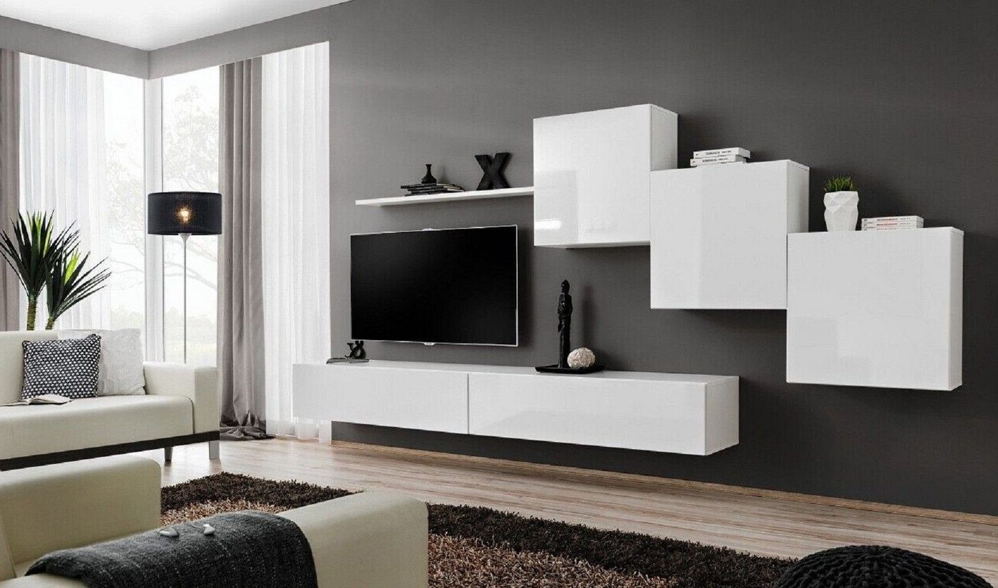 Xlmoebel Wohnwand Helle Wohnkombination TV-Regal Sideboard Set Modernes Wohnzimmer, (7-St., 1x Wohnwand + 2x TV Ständer + 3x Wandschrank + 1x Wandregal), Hergestellt in Europa von Xlmoebel