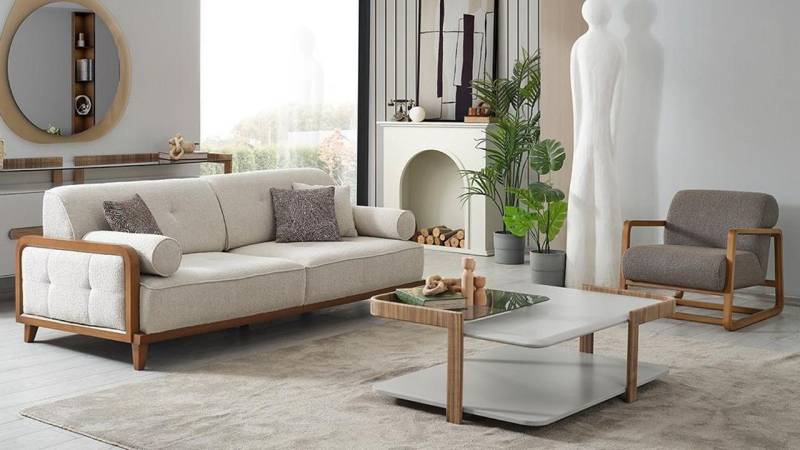 Xlmoebel Wohnzimmer-Set Hochwertige Weiß-Graue Sofagarnitur mit drei Sitzen, Designer-Sessel, (3tlg.Wohnzimmer Set(3-Sitzer Sofa + Sessel + Couchtisch), Hergestellt in Europa von Xlmoebel