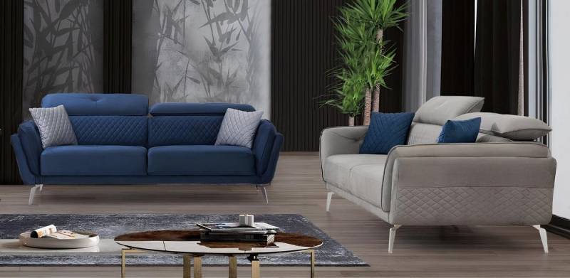 Xlmoebel Wohnzimmer-Set Hochwertige blau-graue Stoffsofas im Designer-Stil - Luxuriöse 2er, (2-St., Sofagarnitur 3 + 3 Sitzer), Hergestellt in Europa von Xlmoebel