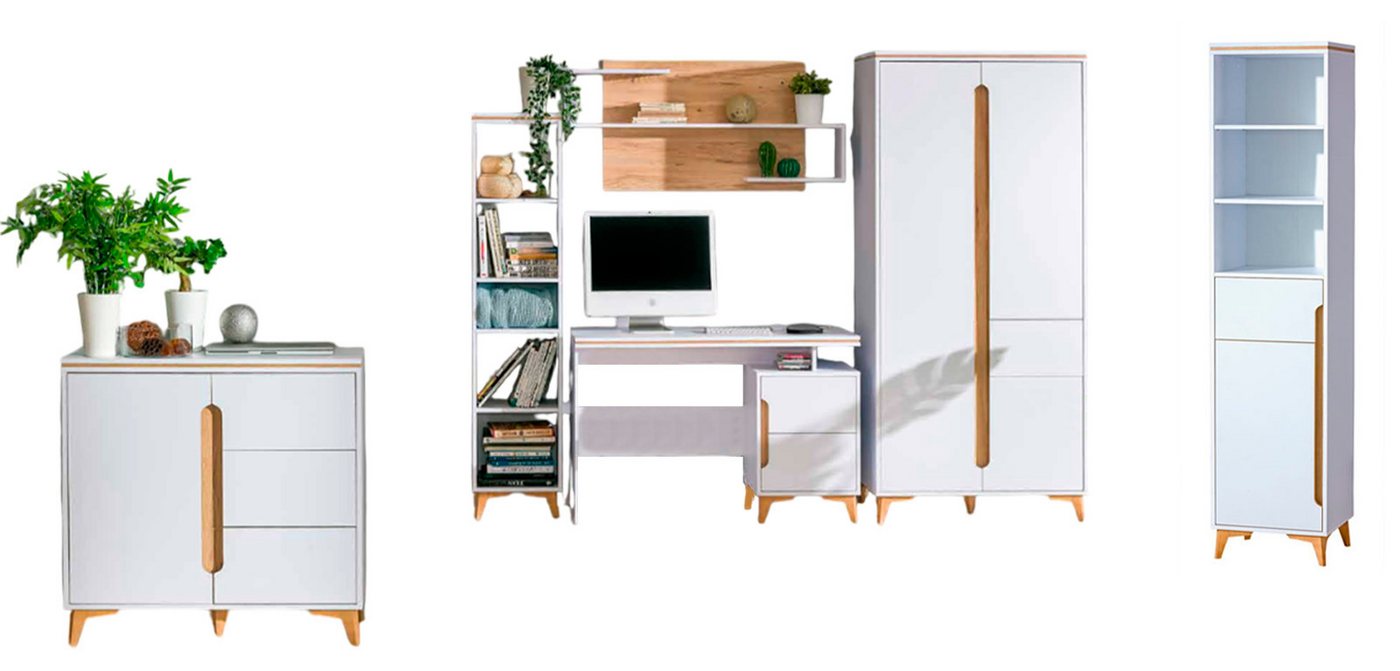 Xlmoebel Büromöbel-Set Holz Modern Schreibtisch Regale Wandboard Wohnzimmer Möbel 7tlg, (7-tlg., Kommode+2xRegal+Schreibtisch+Kleiderschrank+Wandregal+Wandboard), Hergestellt in Europa von Xlmoebel