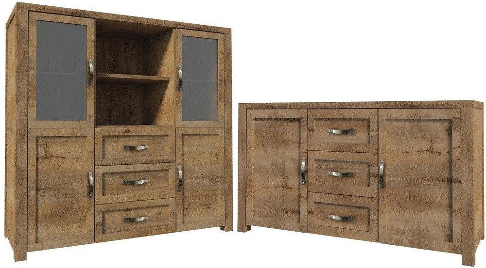 Xlmoebel Wohnzimmer-Set Holzsideboard im Landhausstil handgefertigt - 2-teiliges Set, (2-St., Kommode + Buffet), Hergestellt in Europa von Xlmoebel
