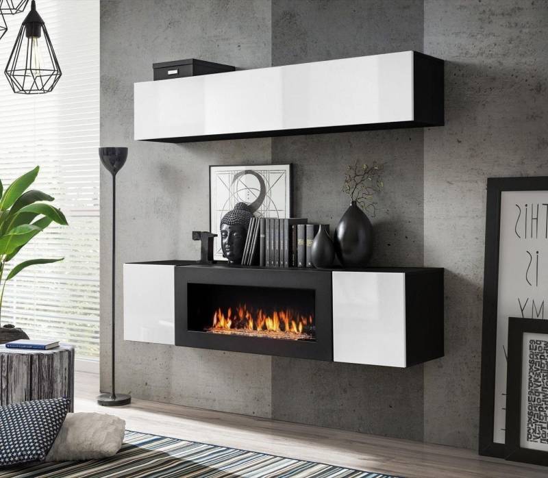 Xlmoebel Wohnzimmer-Set Kaminregal mit Sideboard Hochglanz Wandschrank Wohnzimmer Möbel, (3-St., 1x Wohnwand + 1x Sideboard + 1x Wandschrank), Hergestellt in Europa von Xlmoebel