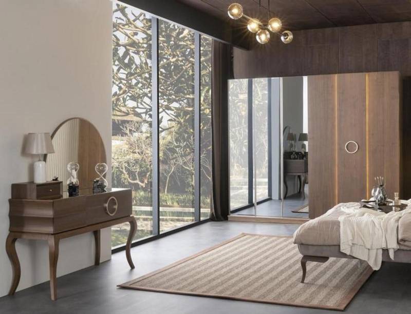 Xlmoebel Schlafzimmer-Set Kommode + Spiegel + Kleiderschrank 3tlg. Schlafzimmer-set Holz, (Kommode + Spiegel + Kleidershrank), Hergestellt in Europa von Xlmoebel
