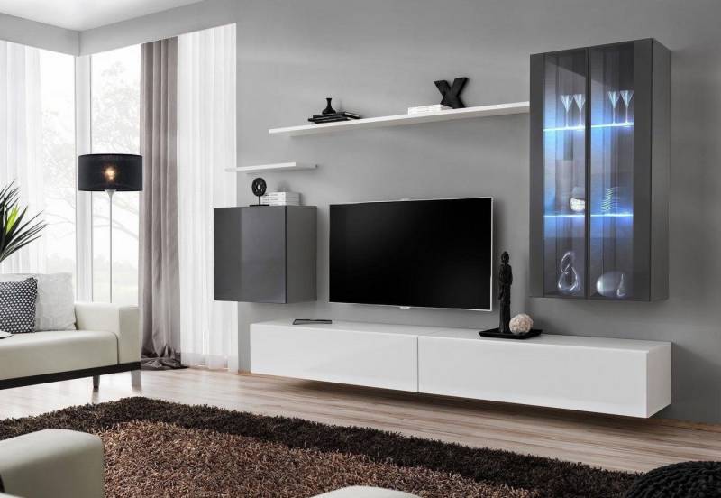 Xlmoebel Wohnzimmer-Set Komplette Wandregale für das Wohnzimmer 3x Wandschränke Luxus, (8-St., 1x Wohnwand + 2x TV Ständer + 3x Wandschrank + 2x Wandregal), Hergestellt in Europa von Xlmoebel