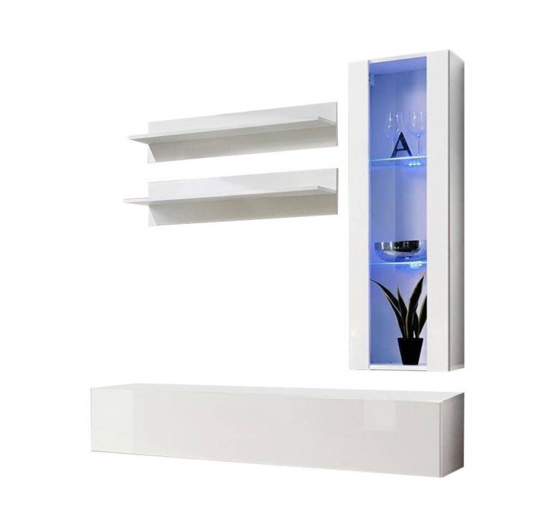 Xlmoebel Wohnwand Kompletter TV-Möbelständer Designer Einrichtung Paket 4 tlg Lowboard, (5-St., 1x Wohnwand + 1x TV Ständer + 1x Hänge Vitrine + 2x Wandregale), Hergestellt in Europa von Xlmoebel
