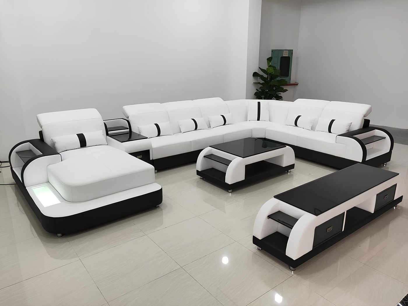 Xlmoebel Wohnzimmer-Set Luxuriöse Wohnlandschaft mit Ledersofa in Design-Eckgarnitur, (Ecksofa U-Form + Couchtisch), Hergestellt in Europa von Xlmoebel