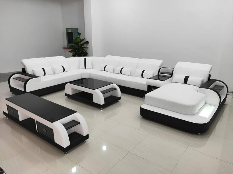 Xlmoebel Wohnzimmer-Set Luxuriöse Wohnlandschaft mit Ledersofa in Design-Eckgarnitur, (Ecksofa U-Form + Couchtisch), Hergestellt in Europa von Xlmoebel