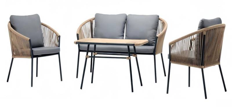 Xlmoebel Gartenlounge-Set Luxuriöses 2-Sitzer-Sofa-Set aus grauem Rattan mit modernem 2x Sessel, (Sofa 2 Sitzer+2x Sessel+Couchtisch), Hergestellt in Europa von Xlmoebel