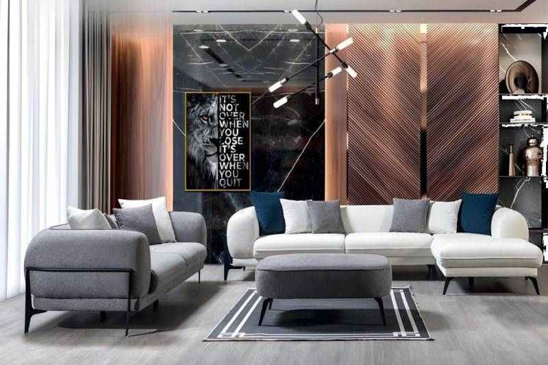 Xlmoebel Wohnzimmer-Set Luxuriöses L-Form Sofa in Weiß-Grau mit Designer 3-Sitzer 2-teiliges, (2-St., 2tlg.Wohnzimmer Set(Sofa 3 Sitzer+Ecksofa L-Form), Hergestellt in Europa von Xlmoebel