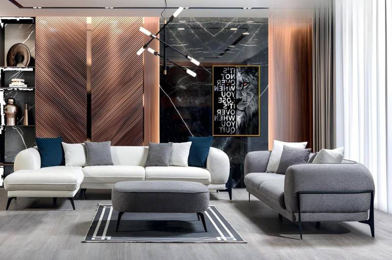 Xlmoebel Wohnzimmer-Set Luxuriöses L-Form Sofa in Weiß-Grau mit Designer 3-Sitzer 2-teiliges, (2-St., 2tlg.Wohnzimmer Set(Sofa 3 Sitzer+Ecksofa L-Form), Hergestellt in Europa von Xlmoebel