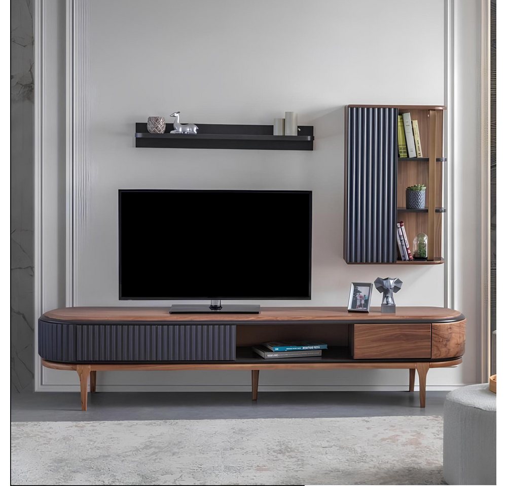 Xlmoebel Wohnwand Luxuriöses Wohnzimmer-Ensemble mit modernem Design in Braun: TV-Möbel, (3-St., TV Schrank + Wandschrank + Regal), Hergestellt in Europa von Xlmoebel