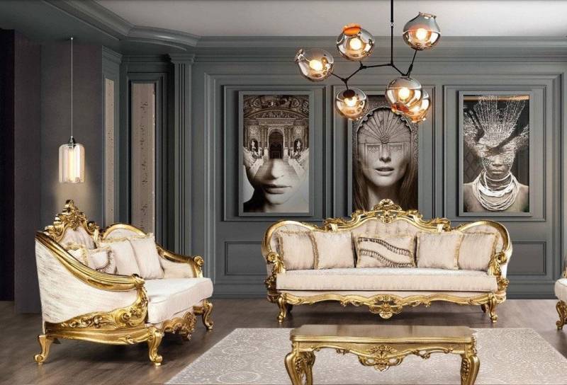 Xlmoebel Wohnzimmer-Set Luxus Sofagarnitur 3+3 Sitzer Sofas Set Stoff Barock Sitz Garnitur, (2-St., 3+3 Sitzer), Hergestellt in Europa von Xlmoebel