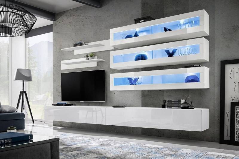 Xlmoebel Wohnwand Luxus Wandregal 8-teilig. Designer Wohnzimmermöbel Set, (8-St., 1x Wohnwand + 2x TV Ständer + 3x Wandschrank + 2x Wandregal), Hergestellt in Europa von Xlmoebel