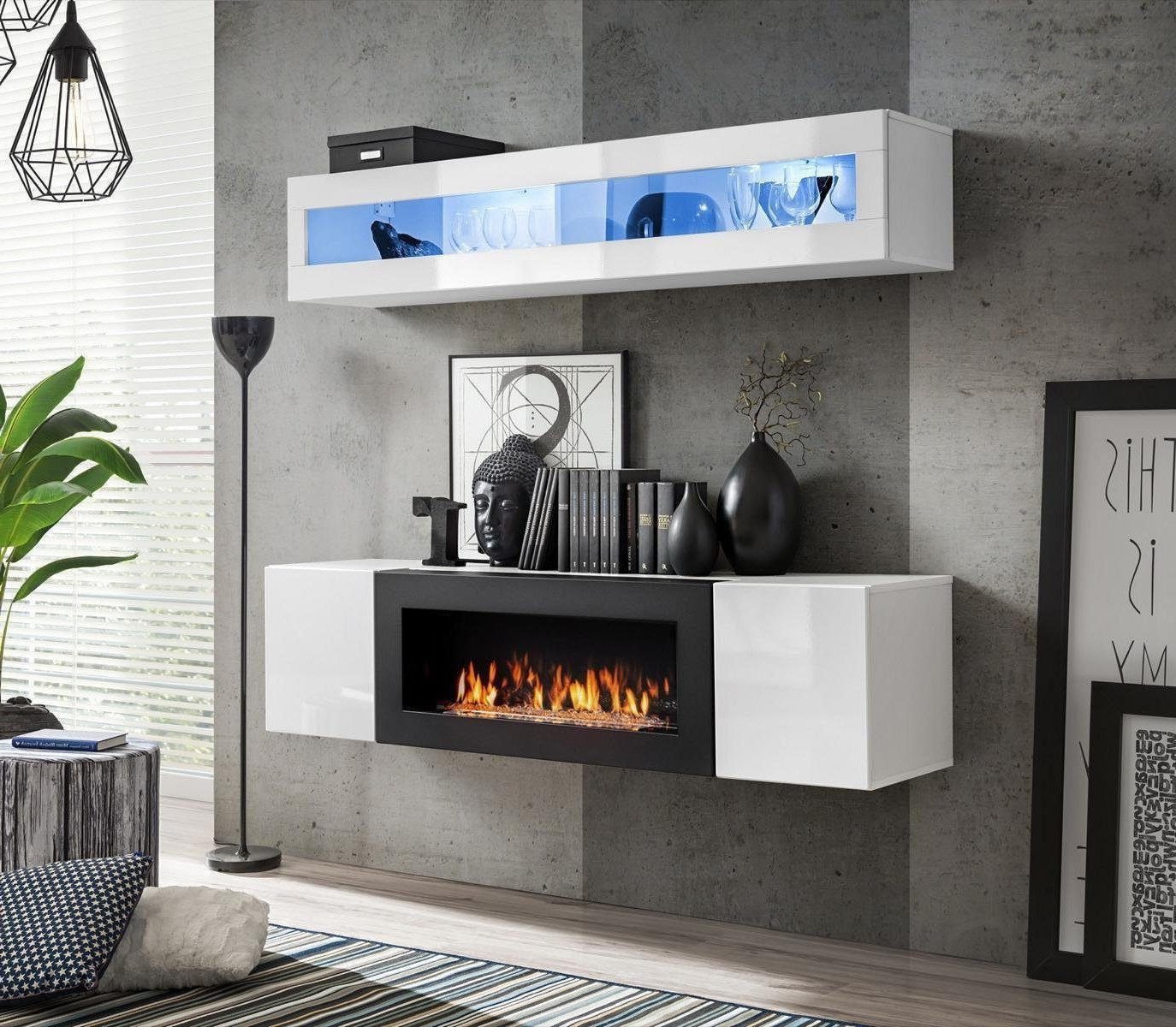 Xlmoebel Wohnwand Luxus Wohnmöbel Set Weiß Hängendes Sideboard Wohnzimmer Modern, (3-St., 1x Wohnwand + 1x Sideboard + 1x Wandschrank), Hergestellt in Europa von Xlmoebel