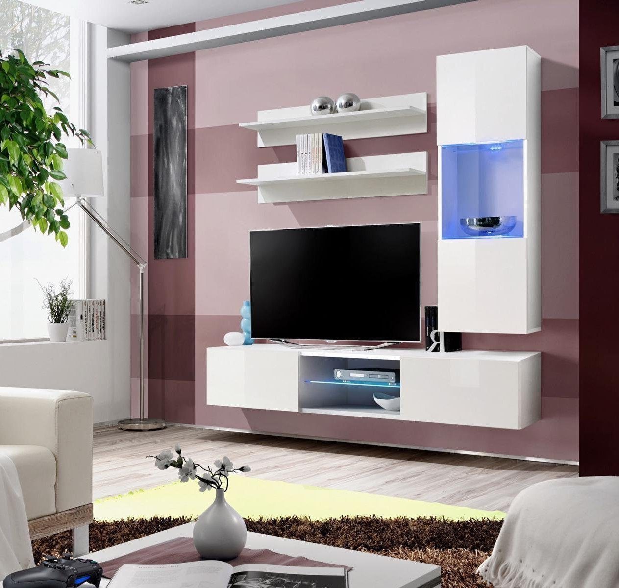 Xlmoebel Wohnwand Luxus-Wohnwand Komplett 4-teilig TV-Möbel für das Wohnzimmer, (5-St., 1x Wohnwand + 1x TV Ständer + 1x Hänge Vitrine + 2x Wandregal), Hergestellt in Europa von Xlmoebel