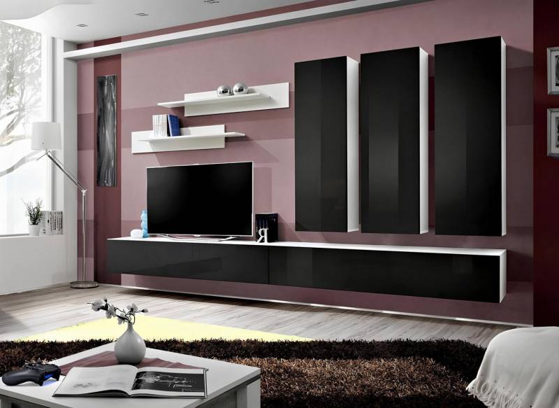 Xlmoebel Wohnwand Luxus Wohnzimmer Komplettset 8-teilig TV Möbelwand, (7-St., 1x Wohnwand + 2x TV Ständer + 3x Wandschrank + 2x Wandregal), Hergestellt in Europa von Xlmoebel