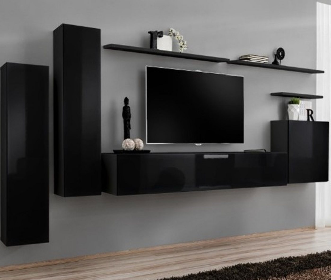 Xlmoebel Wohnwand Luxus Wohnzimmer Möbeldesign Set komplett für Wohnwand, (7-St., 1x Wohnwand + 1x TV Ständer + 3x Wandschrank + 3x Wandregal), Hergestellt in Europa von Xlmoebel