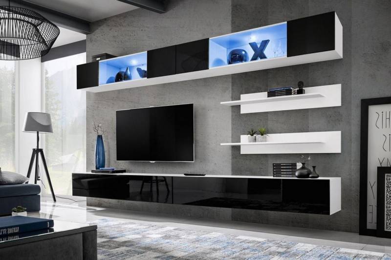 Xlmoebel Wohnwand Luxus Wohnzimmer Set 6-teilig Wandregal 2x Fernsehständer, (7-St., 1x Wohnwand + 2x TV Ständer + 2x Wandschrank + 2x Wandregal), Hergestellt in Europa von Xlmoebel