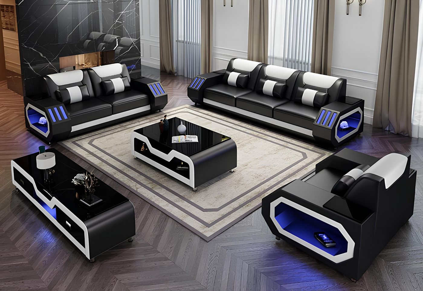 Xlmoebel Wohnzimmer-Set Modernes 5-teiliges Möbelset mit 3-Sitzer, 2-Sitzer, 1-Sitzer, (Sofagarnitur 3+2+1 Sitzer + Couchtisch + Sideboard), Hergestellt in Europa von Xlmoebel
