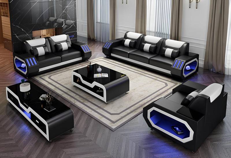 Xlmoebel Wohnzimmer-Set Modernes 5-teiliges Möbelset mit 3-Sitzer, 2-Sitzer, 1-Sitzer, (Sofagarnitur 3+2+1 Sitzer + Couchtisch + Sideboard), Hergestellt in Europa von Xlmoebel
