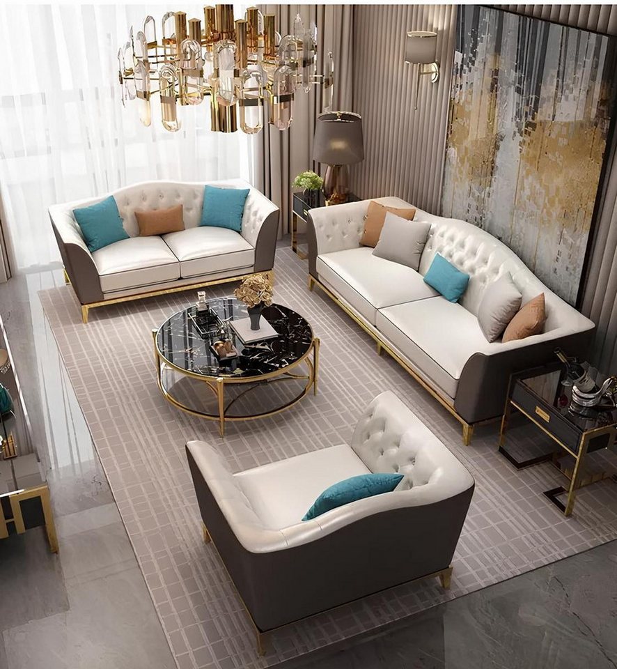 Xlmoebel Polstergarnitur Neu Chesterfield Edelstahl Sofa Set mit 3-Sitzer und 2-Sitzer, (2-tlg., Sofa 3 Sitzer + 2 Sitzer), Hergestellt in Europa von Xlmoebel