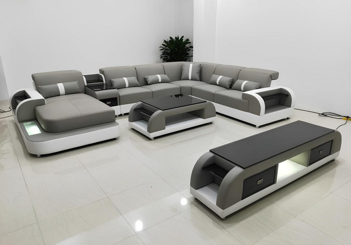 Xlmoebel Wohnzimmer-Set Neu Ledersofa Wohnlandschaft mit U-Form Polster Ecksofa und passendem, (Ecksofa U-Form + Couchtisch + Sideboard), Hergestellt in Europa von Xlmoebel